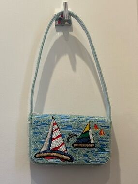 NWT Beaded Sailboat Shoulder Bag in Light Blue
